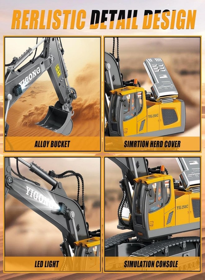 JOYJAY Remote Control Excavator Toy for 6-12 yr Boys,Birthday Gifts for Kids 4-7 8 9 10 11 Year Old, RC Construction Toys with Metal Shovel, Lights, Sounds 2.4Ghz- Multicolor - Image 4